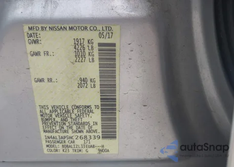 2017 Nissan Altima 2.5 Sv из США, поврежденный, VIN 1N4AL3AP5HC268339